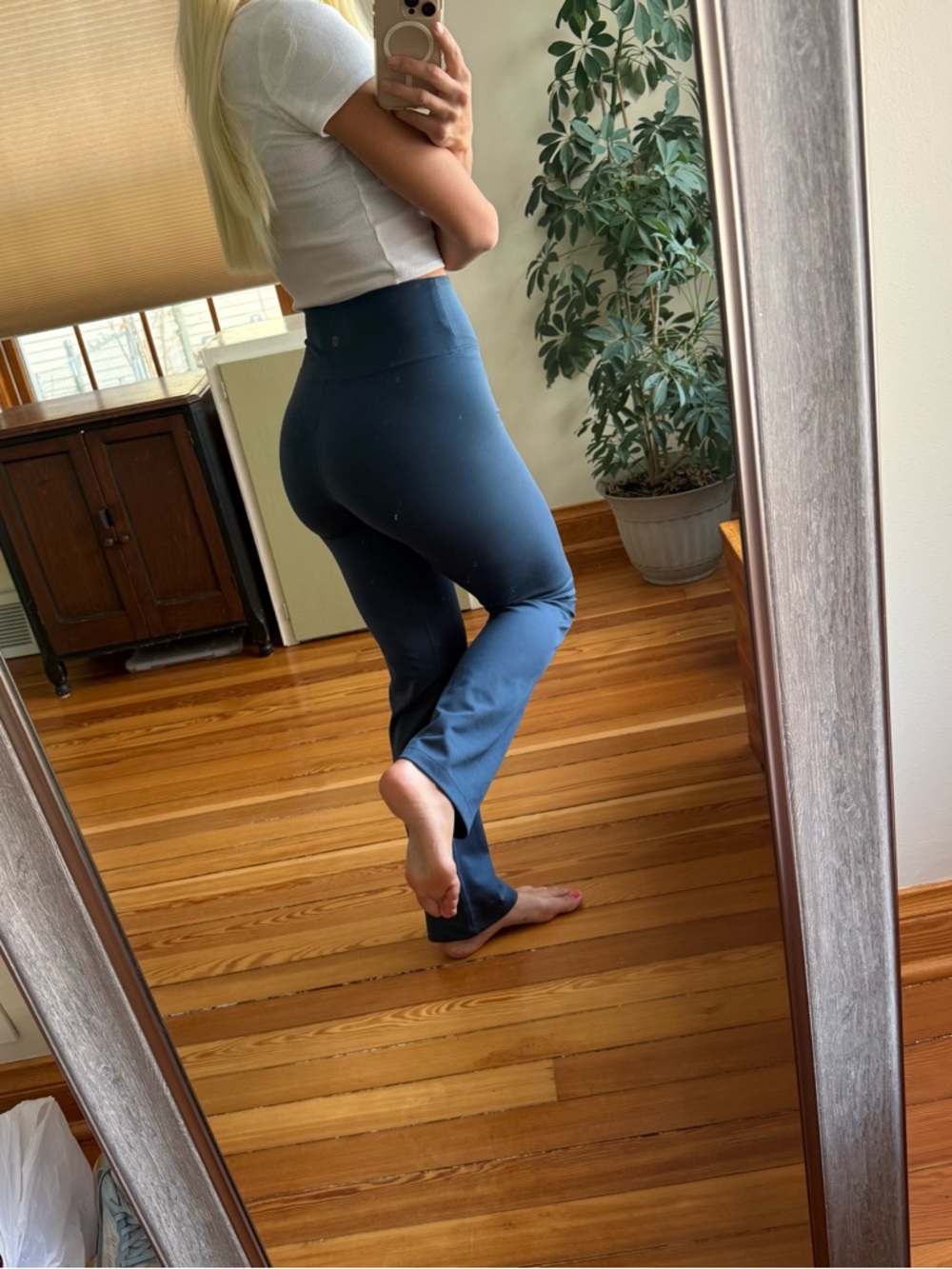 Flared navy blue leggings yoga pants - Picture 3 of 10